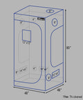 Diagram of 48x48x80 Grow Tent Kit With Tough 19mm Metal Frame, Ultra Reflective 600D Mylar Interior, Gray for hydroponic growing.