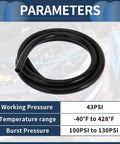 Silicone Vacuum Hose 6 Ft 3/8 Inch ID 10mm 2.5mm Thickness High Temperature Black For Ford And Other Vehicles Universal Vacuum Line Tubing For Cars Trucks Marine shown with specifications