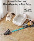 Beast Mode Cordless Vacuum Cleaner With 650W Motor And 55KPa Suction cleaning around cat litter box on hardwood floor