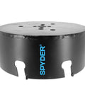 Spyder 6-1/4in carbide-tipped hole saw; side view, black metal body with blue Spyder logo