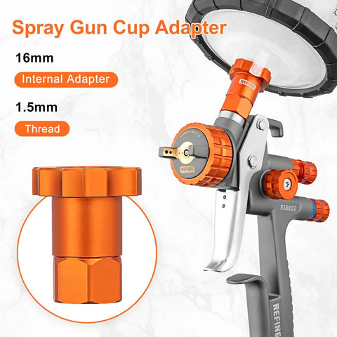 Heavy Duty M16x1.5 Thread Spray Gun Cup Adapter Smooth Gravity Feed Paint Sprayer Fitting 16mm Female with internal adapter.