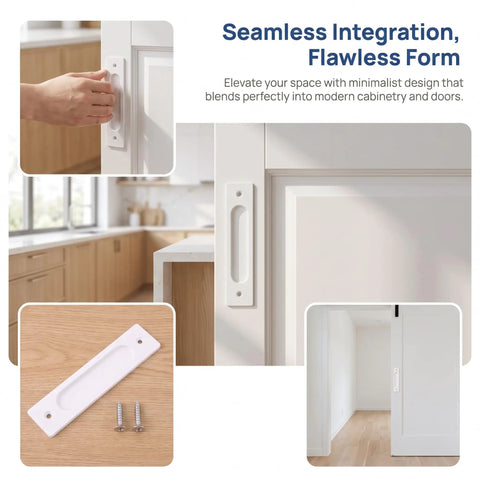 Heavy Duty Aluminum Flush Pulls 2 Pack Recessed Sliding Door Handles With Mounting Screws Barn Closet And Cabinet Drawer Knobs Super Quick Install Pocket Door Hardware Fresh White Finish 5.9 Inch with minimalistic design
