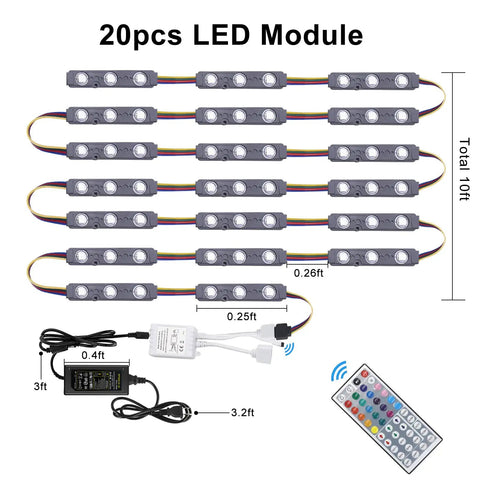 Waterproof Window Lights for Storefront Advertising RGB LED Modules with Remote Control, wiring details and remote shown