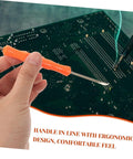Hand holding tool from Six Piece Soldering Assist Set Desoldering Pump And Wick Kit for PCBs on circuit board