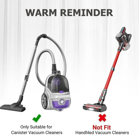 One And One Quarter Inch Vacuum Floor Brush With Two In One Head For Hard Floors And Carpets, shown with canister and handheld vacuums
