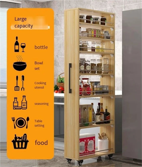 Seven Tier Narrow Rolling Cart With Slick Casters Fits Snug In Tight Kitchen Corners Hella Sturdy Slim Storage Rack With Sure Grip Handle And Bold Red Finish For Cooking Essentials