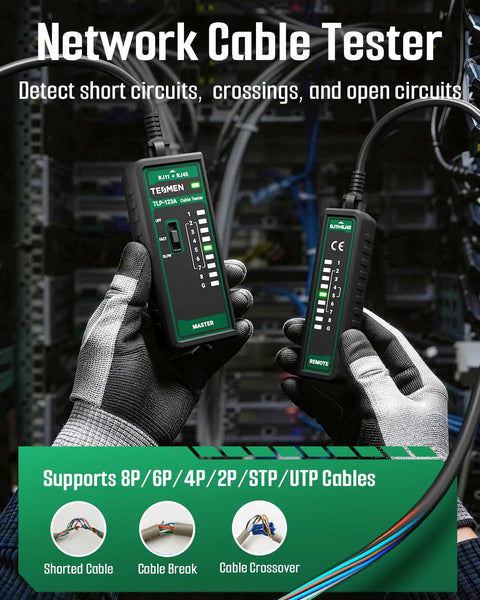 Pro Grade TLP-123A Network Cable Tester For RJ45 RJ11 Ethernet Cables CAT5 to CAT7 UTP and STP, master and remote units