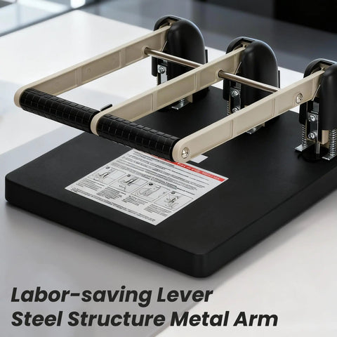 Heavy Duty Three Hole Punch With Labor Saving Handle Punches Up To 150 Sheets In A Single Pass, ergonomic non-slip base