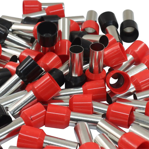 100 Pcs Wire Ferrules 4 AWG Copper Insulated Crimp Connectors E2516 Kit With 50 Black 50 Red End Terminals For Safe Wiring