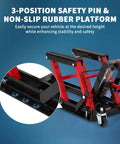 Beefy Hydraulic Motorcycle Lift Jack With 1500 Lb Capacity For Dirt Bikes And ATVs, Adjustable Lift, Non Slip Platform, Red