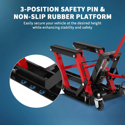 Beefy Hydraulic Motorcycle Lift Jack With 1500 Lb Capacity For Dirt Bikes And ATVs, Adjustable Lift, Non Slip Platform, Red