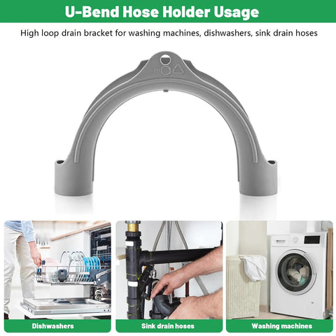 Universal U Shaped Drain Hose Hook For Washer, Dishwasher And Sink Hoses Easy Install U Bend Hose Holder For Secure No Fuss Mount Fits Most Brands Including Samsung And GE. Gray PP U-bend hose holder for washer, dishwasher, and sink drain hoses