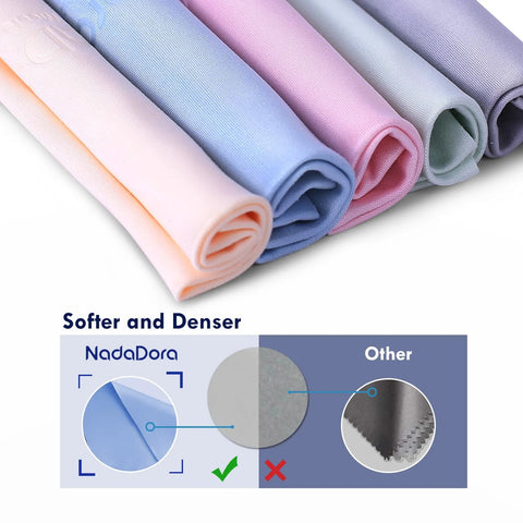 Front view of Nadadora microfiber glasses cleaning cloths, 6x7 inches, 20-pack, pastel colors