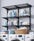Sturdy 3 Tier Wall Garage Shelving Unit For Heavy Duty Storage, 1x3 Ft Steel Wall Mounted Shelves With 11x36 Inch Per Shelf And 450 Lbs Total Capacity, Black Durable Floating Metal Rack For Tools Bins And Garage Organization, wall-mounted above washer