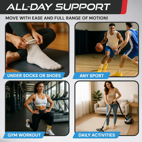 Ankle Brace For Sprains And Plantar Fasciitis Relief, Adjustable Compression Sleeve With Removable Strap in various activities