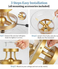 Gold 3 Light Semi Flush Mount Ceiling Light With Drum Glass Shade For Living Room Kitchen Bedroom Hallway Bathroom Laundry E12 Socket Bulbs Not Included installation steps