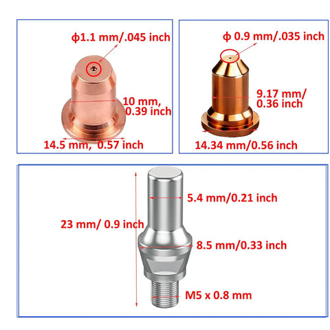 All In One Plasma Cutting Torch Consumable Kit For IPT 60 PT 60 PT40 IPT 40 Series Includes 25 Pieces Tips sized details