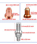 27Pc Plasma Cutter Tip Kit For IPT-60/PT-60 And IPT-40/PT40 Hafnium-Copper Electrodes And Copper Nozzles, dimensions listed