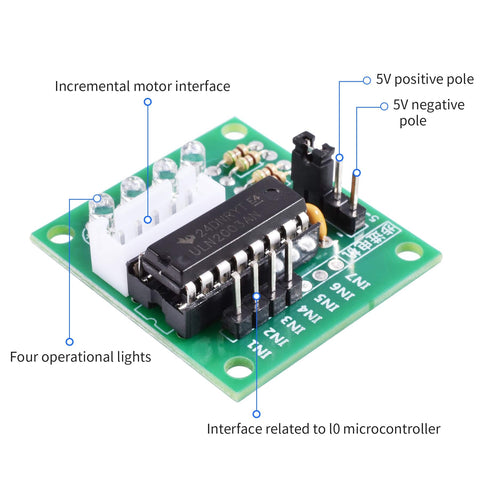 Close-up of ULN2003 driver board from Two Sets 28BYJ48 5V DC Stepper Motor With ULN2003 Driver Board Four Phase Five Wire Micro Reducer