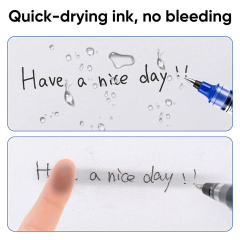 Rollerball Pens 0.7 Mm Blue Ink 25 Pack, High Capacity Writing Set demo of quick-dry ink with no smear or water damage