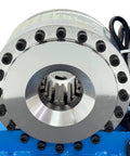 Close-up of Heavy Duty Electric Hose Crimper 110V Hydraulic Tube Shrinker Machine showing precision jaws and mounting features.