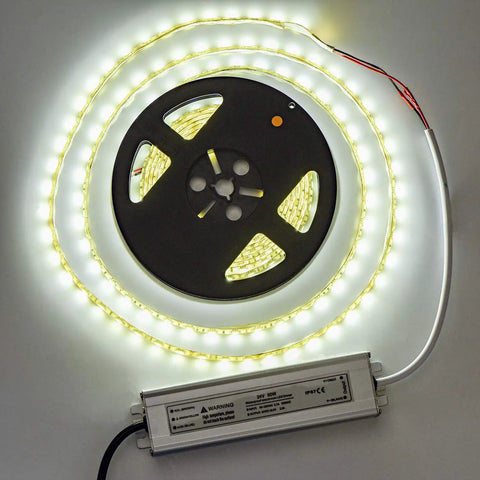 Heavy Duty 60W 24V DC Waterproof LED Driver Power Supply IP67 connected to LED strip, plug-and-play, 3-prong plug