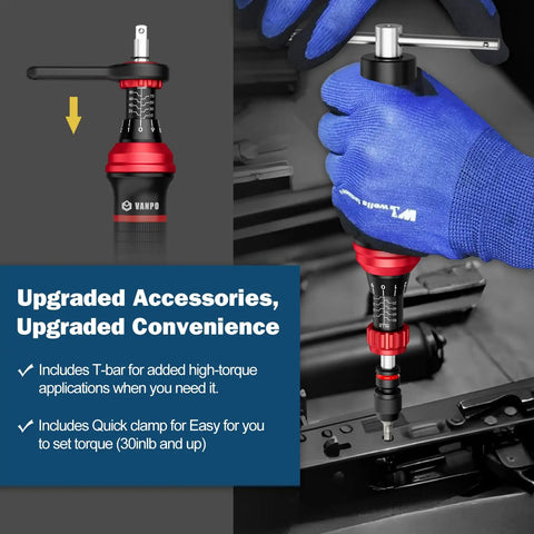 Torque Screwdriver Set 10 To 80 Inch Pounds With 64 Piece Gunsmith Kit being adjusted by gloved hand with T-bar