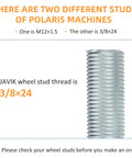 Hella Tough 16 Piece Wheel Studs Kit With Zinc Plated Finish For Polaris Ranger Sportsman RZR ACE And Utility ATVs 400 500 570 800 showing 3/8x24 thread detail.
