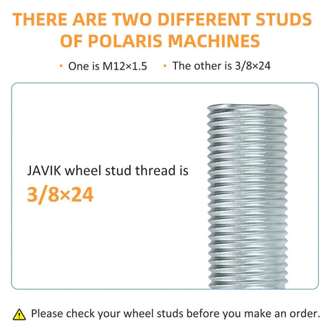 Hella Tough 16 Piece Wheel Studs Kit With Zinc Plated Finish For Polaris Ranger Sportsman RZR ACE And Utility ATVs 400 500 570 800 showing 3/8x24 thread detail.