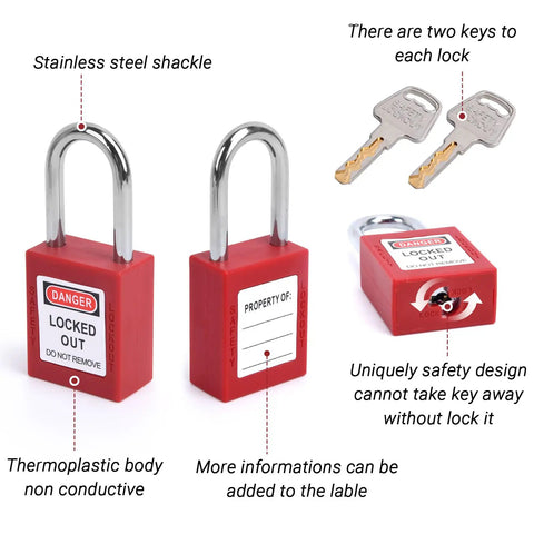 Ultimate Pro Grade LOTO Kit For Electrical Safety With 56 Piece Set Including Padlocks with stainless steel shackles and keys