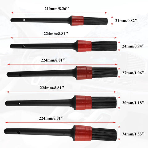 Five detailed brushes with measurements for Tornado Car Cleaning Gun Air Blow Tool For Compressor Pneumatic System