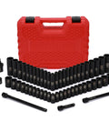 55 Piece 1/4 Inch Drive Impact Socket Set Built With CR-V Steel For Pro Grade Tough Jobs 6 Point SAE And Metric From 5/32 To 9/16 Inch And 4mm To 15mm Shallow And Deep Sockets Includes Adapter Extension And Universal Joint