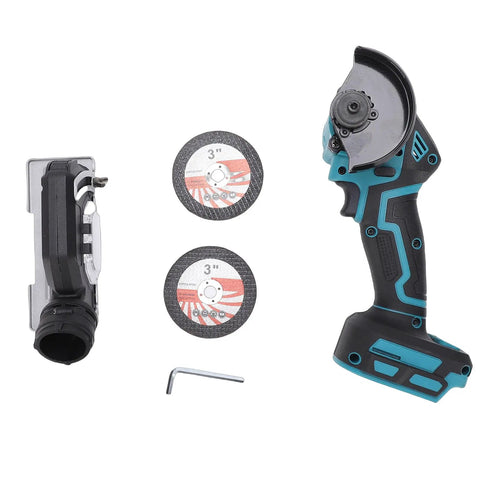 Rugged Mini Cordless Circular Saw Engineered For Badass Cuts On Wood Metal Plastic Or Stone With 19000 Rpm Power And 3 Inch Blades Built For Garage Jobs Or Weekend Diy Hustle Now, showing saw and two blades.