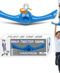 Ninja Twister Swing Spins Set Slackline Attachments 360 Degree Handle Twist Spin Flips Toy Activate Ninja Powers Warrior Accessories Kids Hang Toys For Playground Backyard Blue featuring blue handle with winged ends and box packaging