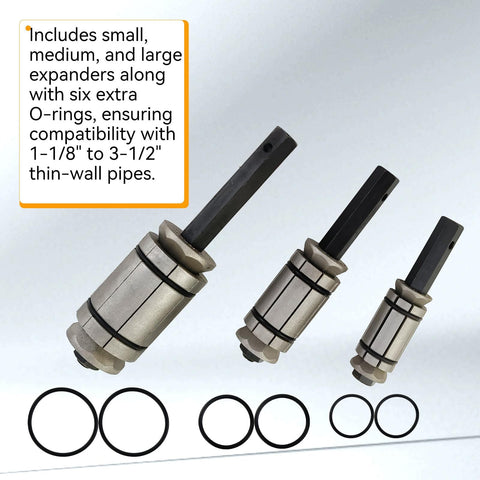 3-Piece Tail Pipe Expander Tool Kit From 1-1/8 To 3-1/2 Inch Exhaust Pipe Spreader For Most Vehicles And Trucks shown with O-rings