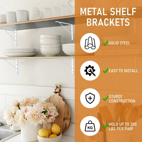 Heavy Duty 10 X 8 Inch Metal Shelf Brackets 90 Degree L Shaped Wall Mounts For Floating Shelves White Rust Resistant With Screws 10 Pack