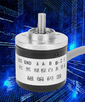 38mm Incremental Rotary Encoder With 1024 Pulses For High Precision Motion Sensing, shown with spindle and metal shell