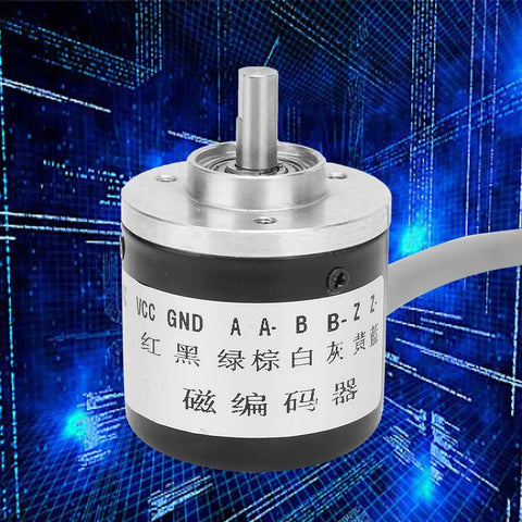 38mm Incremental Rotary Encoder With 1024 Pulses For High Precision Motion Sensing, shown with spindle and metal shell