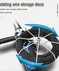 Heavy Duty Cordless Automatic Wire Tugger Fish Tape Fast Electrical Cable Puller Machine With 30M Per Min Speed and One Button Control showing rotating wire storage discs.