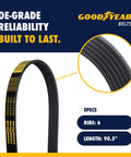 Serpentine Belt 6 Rib 90.5 Inch Replacement For Buick Allure LaCrosse Rainier Chevrolet Astro C4500 Kodiak C5500 Camaro Equinox EPDM Beefed-Up Heavy Duty Performance, close-up 6-rib 90.5" belt