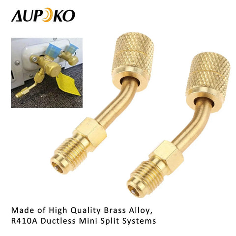 Two Pack 5/16 To 1/4 SAE Quick Couplers 45 Degree Angled Vacuum Adapter For R410A Ductless Mini Split Systems HVAC
