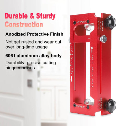 Pro Grade Door Hinge Template Kit For Router, Adjustable Mortise Jig Fits 2.5 To 5 Inch Hinges And Various Thicknesses