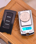Tiny Car Key Sized LCD Digital Balance Scale Dope Pocket Gram Scale For Jewelry Diamonds Gold And Kitchen Use 0.01g To 200g Easy Touch Buttons Big Display Portable showing coin