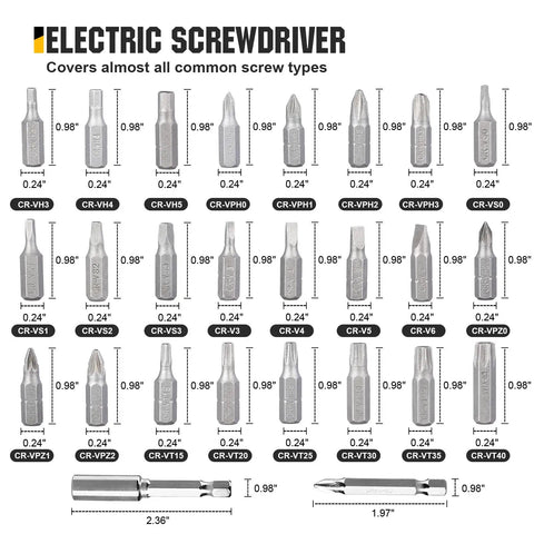 28 piece bit set for Cordless Electric Screwdriver With LED Light USB Rechargeable 28 Piece Bit Set Carrying Case Workhorse