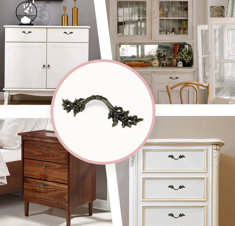 Two Pack European Style Dresser Pulls 2-1/2 Inch Bronze Antique Vintage Cabinet Handles For Dresser Drawer Closet And Cabinet Doors, Easy Installation With Screws, Retro Decorative Hardware shown on furniture