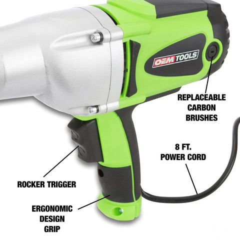 Beast Half Inch Corded 120 Volt Impact Wrench With 400 Foot Pounds Nut Busting Torque close-up of handle and features