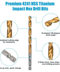 AUYAARS 19‑pc hex shank drill bit set with titanium-coated HSS bits and quick-change holder, front view