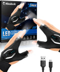 LED Flashlight Gloves For Men Dad Gift Night Work Gear With Illuminated Fingers, product box, and USB charging cable