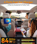 Ultra Compact 4 In 1 Retractable Car Charger With 84W USB C Fast Charging for family travel, interior car charging setup.