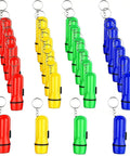 Mini LED Flashlight Keychain 24 Pack Bulk Assorted Colors For Hiking Camping Parties Night Reading Kids Emergency Prep Hunting And Everyday Carry Tiny Portable Pocket Light arranged in red, yellow, green, blue rows.